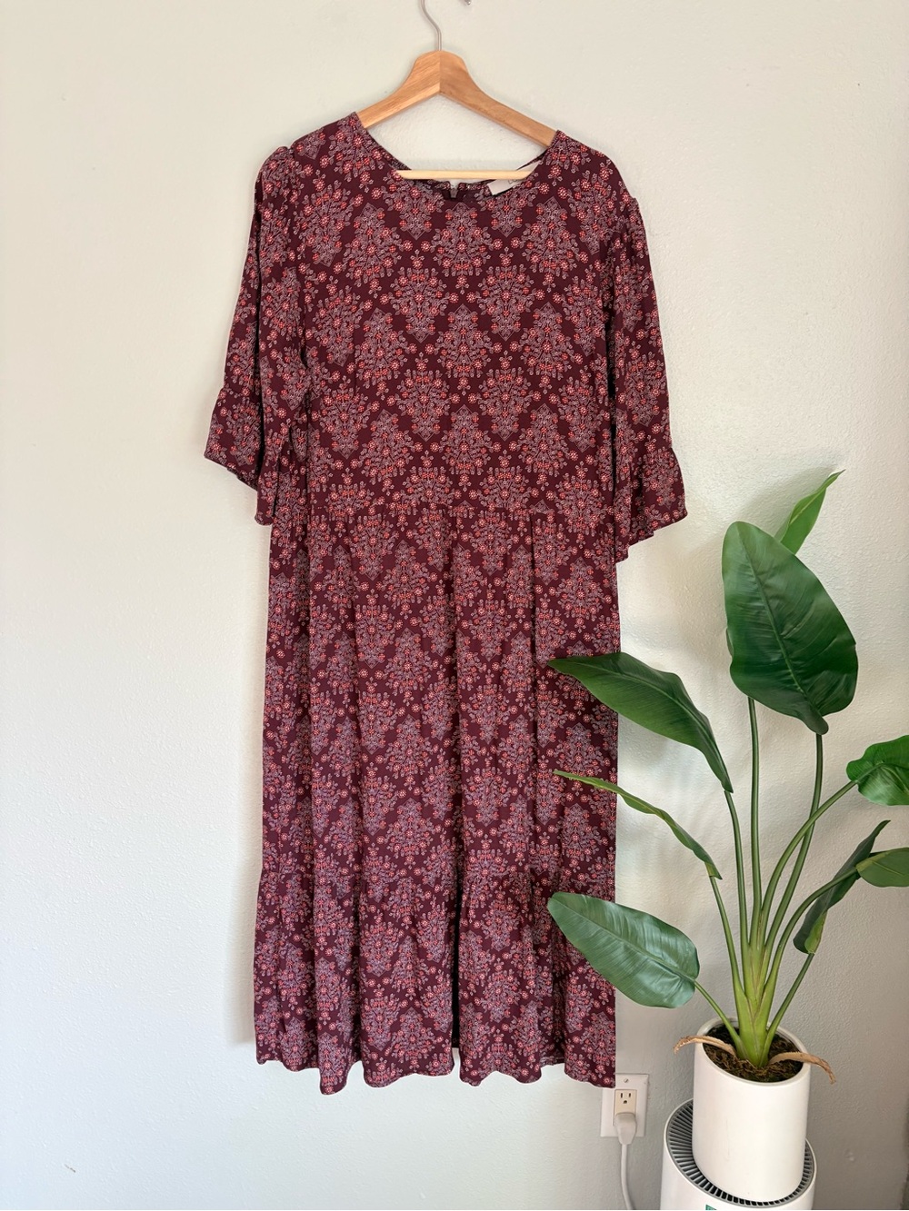 LOFT Burgundy Floral Midi Dress